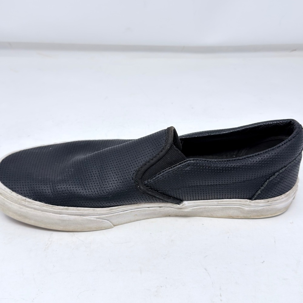 Vans Classic Slip On Shoes Black Perforated Leather Mens 9.5 Womens 11 Sneakers - Picture 13 of 14